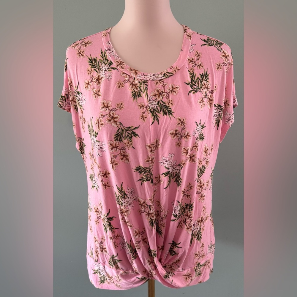 Pink Tie Front Cap Sleeve Tee XL